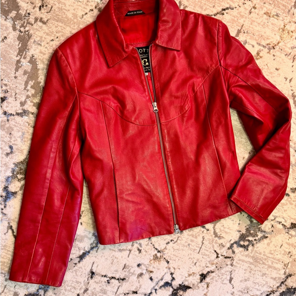 GIOTTO Red Leather Jacket-Hand made in Florence Italy. . Women’s 42